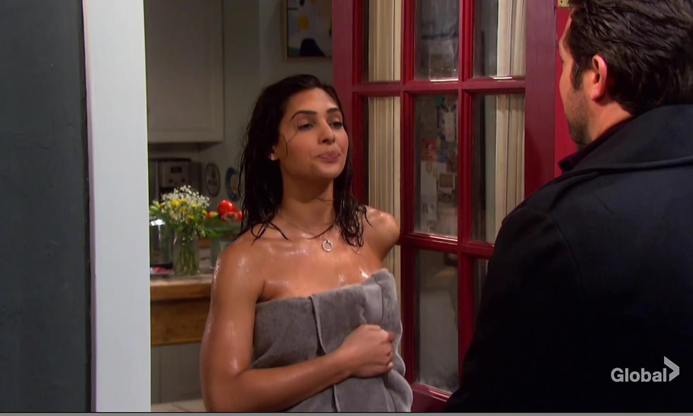 gabi answers door in towel to jake days of our lives