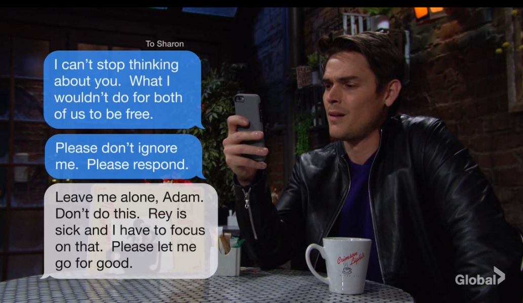 young and the restless adam reads sharon texts