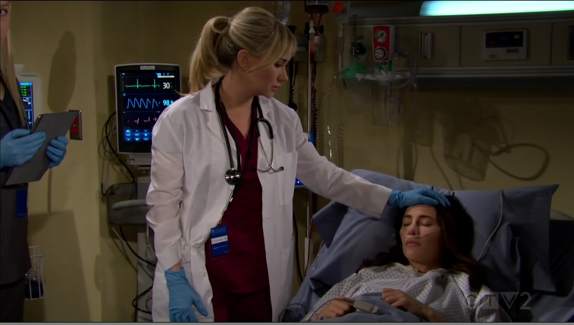 bridget with steffy hospital bed bold beautiful cbs soapsspoilers