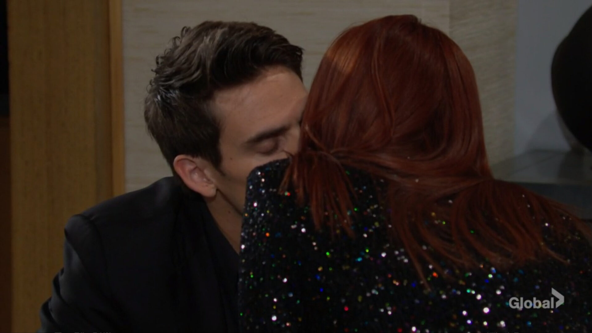 sally and adam kissing sparkly shirt young and restless cbs soapspoilers