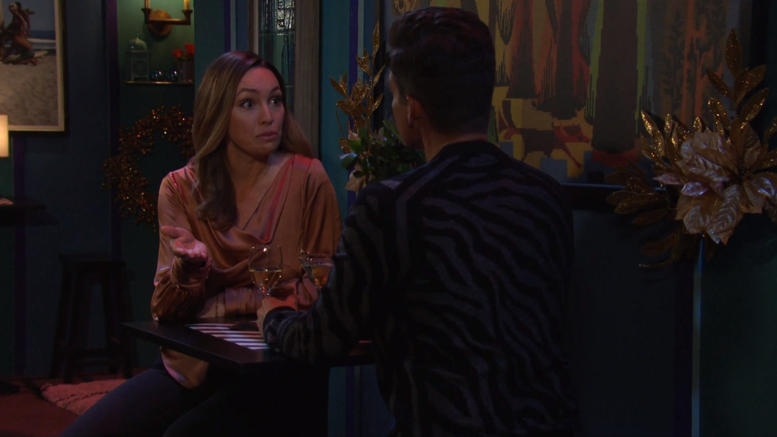 gwen and leo sit at small bar Days of our lives recap SoapsSpoilers