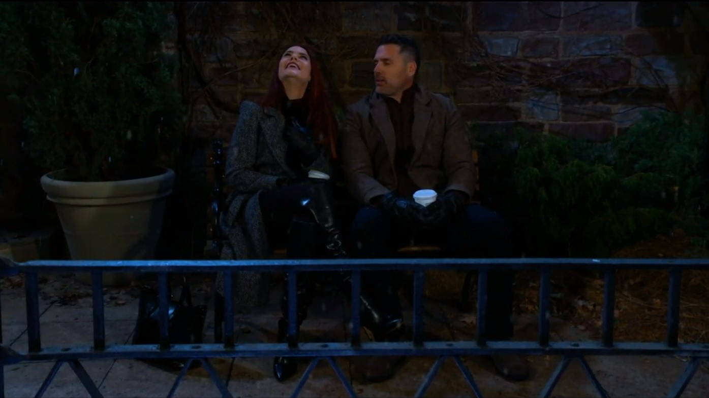 nick and sally in the snow at chancellor park Y&R recaps SoapsSpoilers