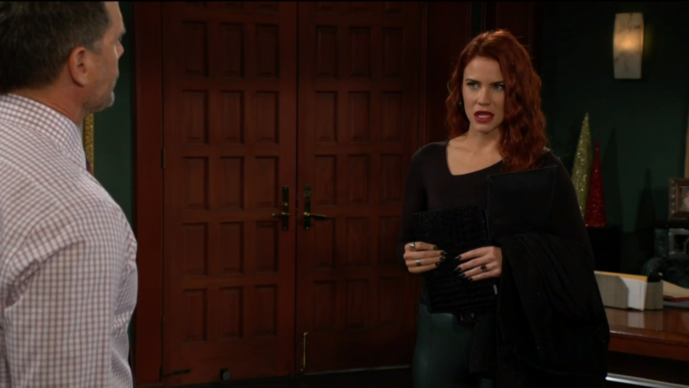 sally in green leather Y&R recaps SoapsSpoilers