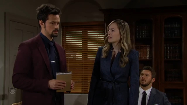 thomas and hope and liam shocked over douglas proclamation Bold and Beautiful recaps SoapsSpoilers