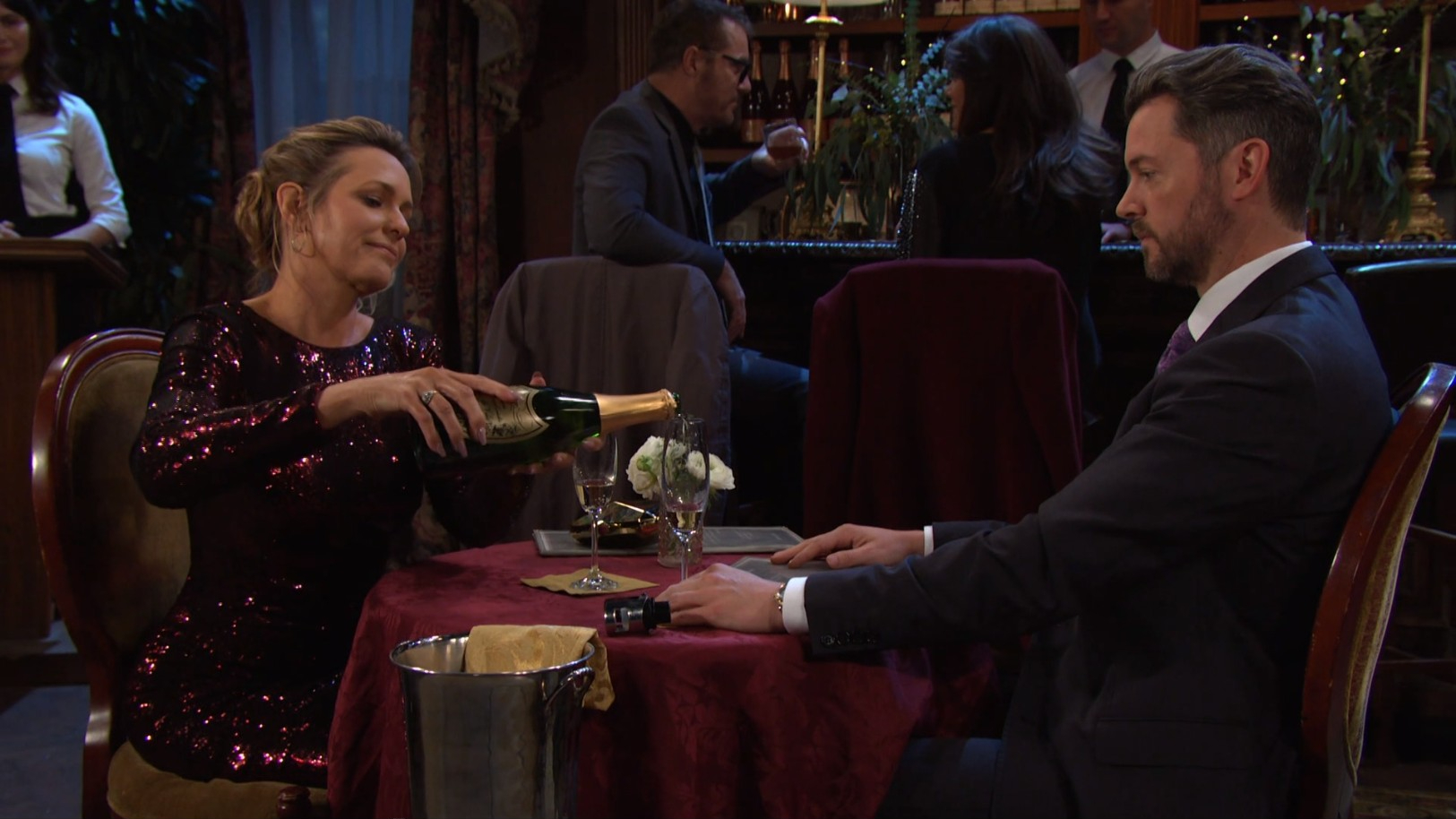 ej and nicole pours champagne valentines day Days recaps soaps spoilers
