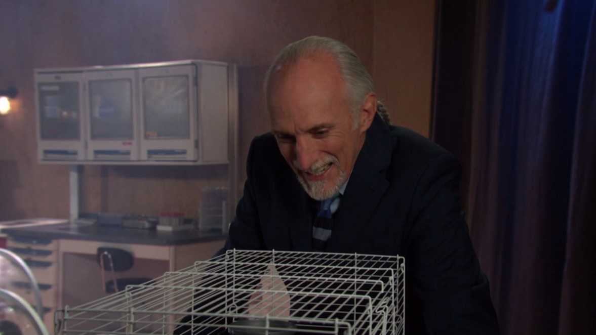 dr. Rolf talks to skippy the lab rat