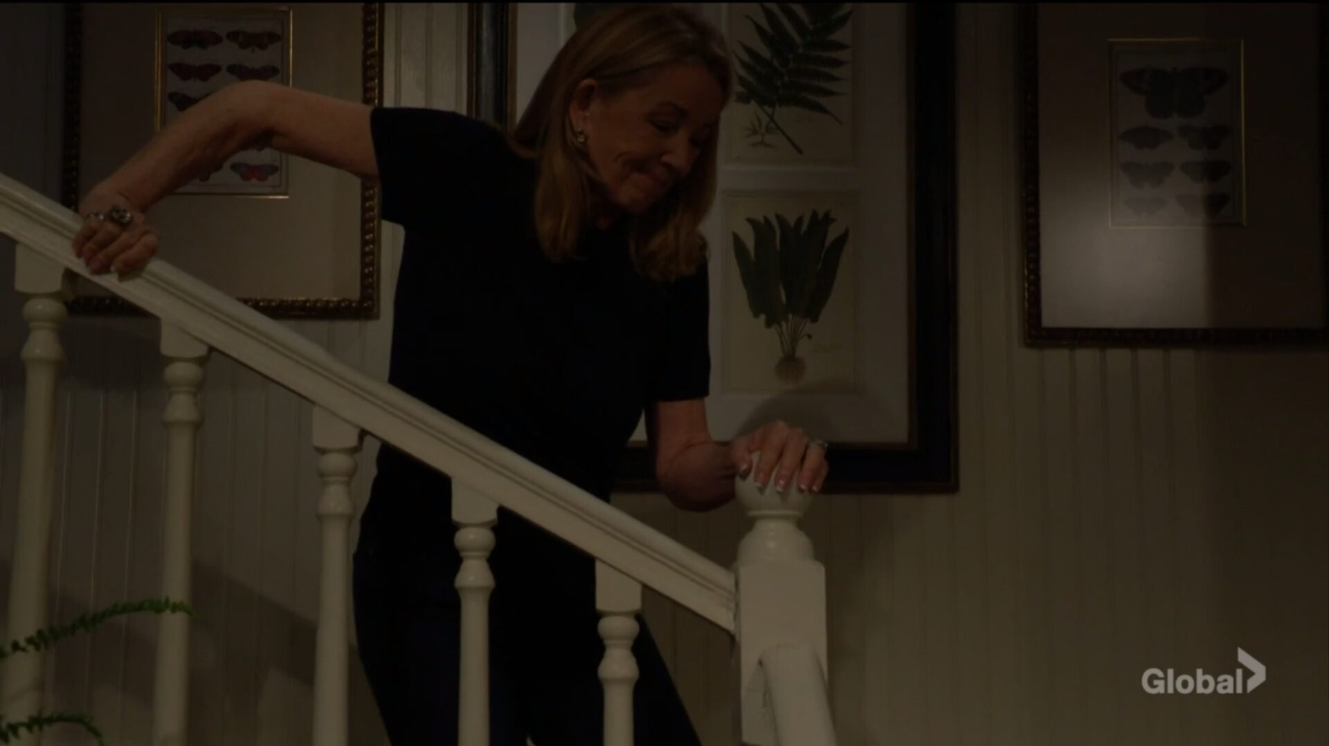 nikki going down stairs in the lakehouse Y&R recaps SoapsSpoilers